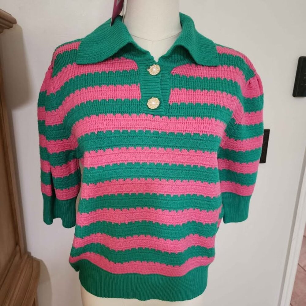 Collared Striped Knit Sweater